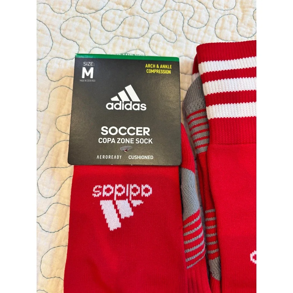 Adidas Copa Zone Soccer Socks Red White AEROREADY Cushioned 2 Pairs Mens Size M